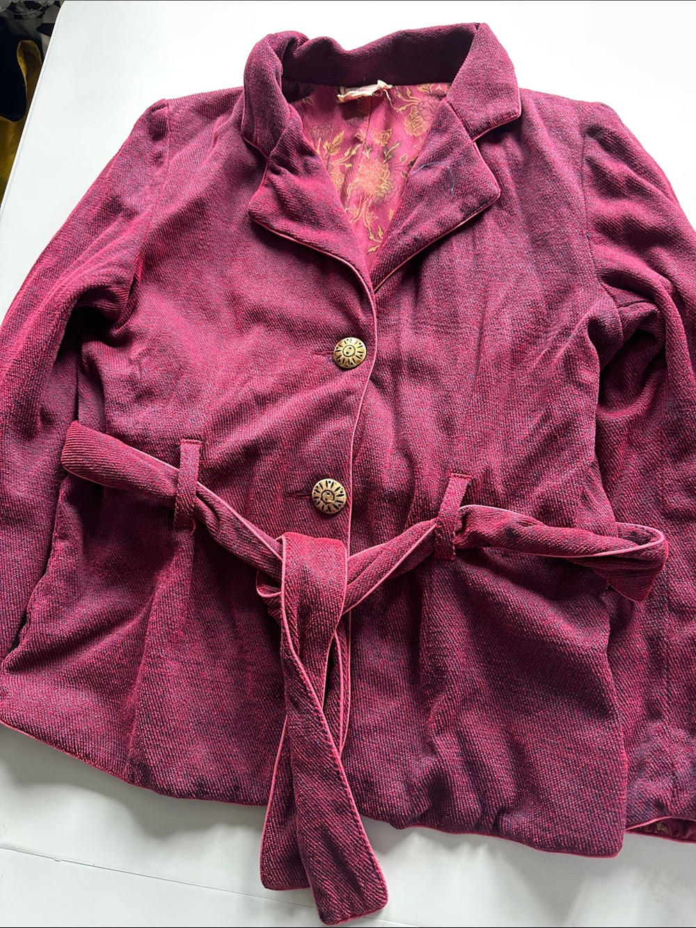 April Cornell M-L Raspberry Shawl Collar Belted Coat